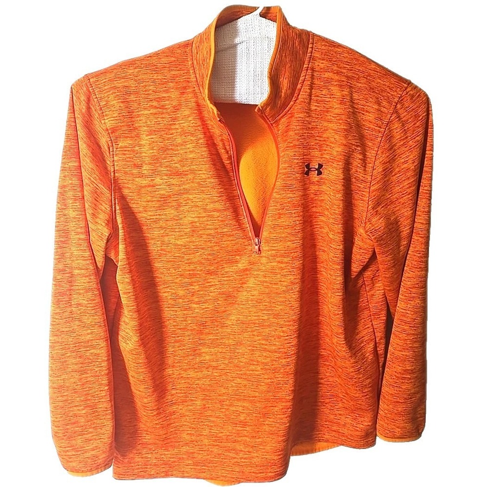 Under Armour ColdGear Mens‎ 2XL Orange 1/4 Zip Fleece Pullover Workout Hiking